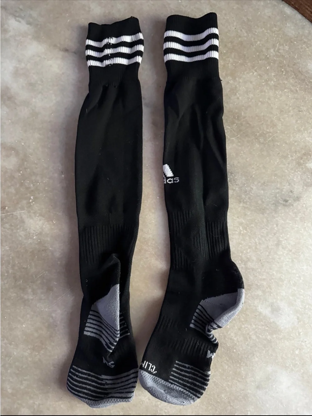adidas Black Knee-High Athletic Socks with White Stripes